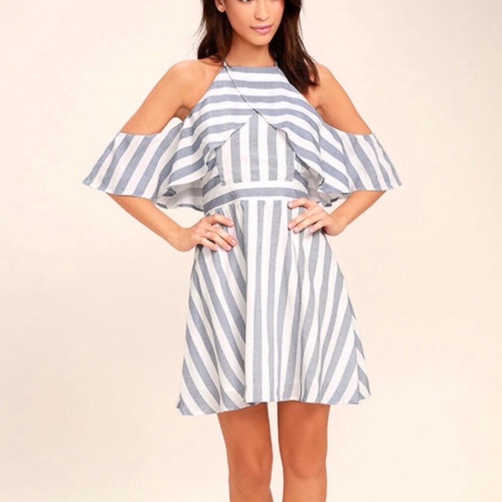 Lulu’s The Wind is Right Halter Flutter Sleeve Dress